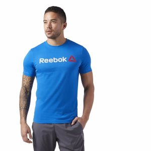 Koszulki Męskie Reebok Linear Read Niebieskie PL 26TZWGX